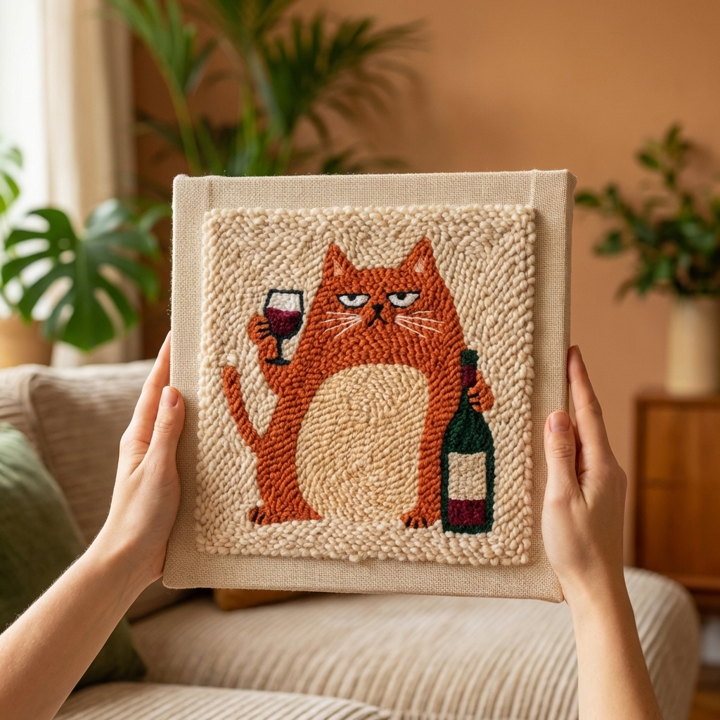 «Кіт у винному настрої» Набір килимової вишивки