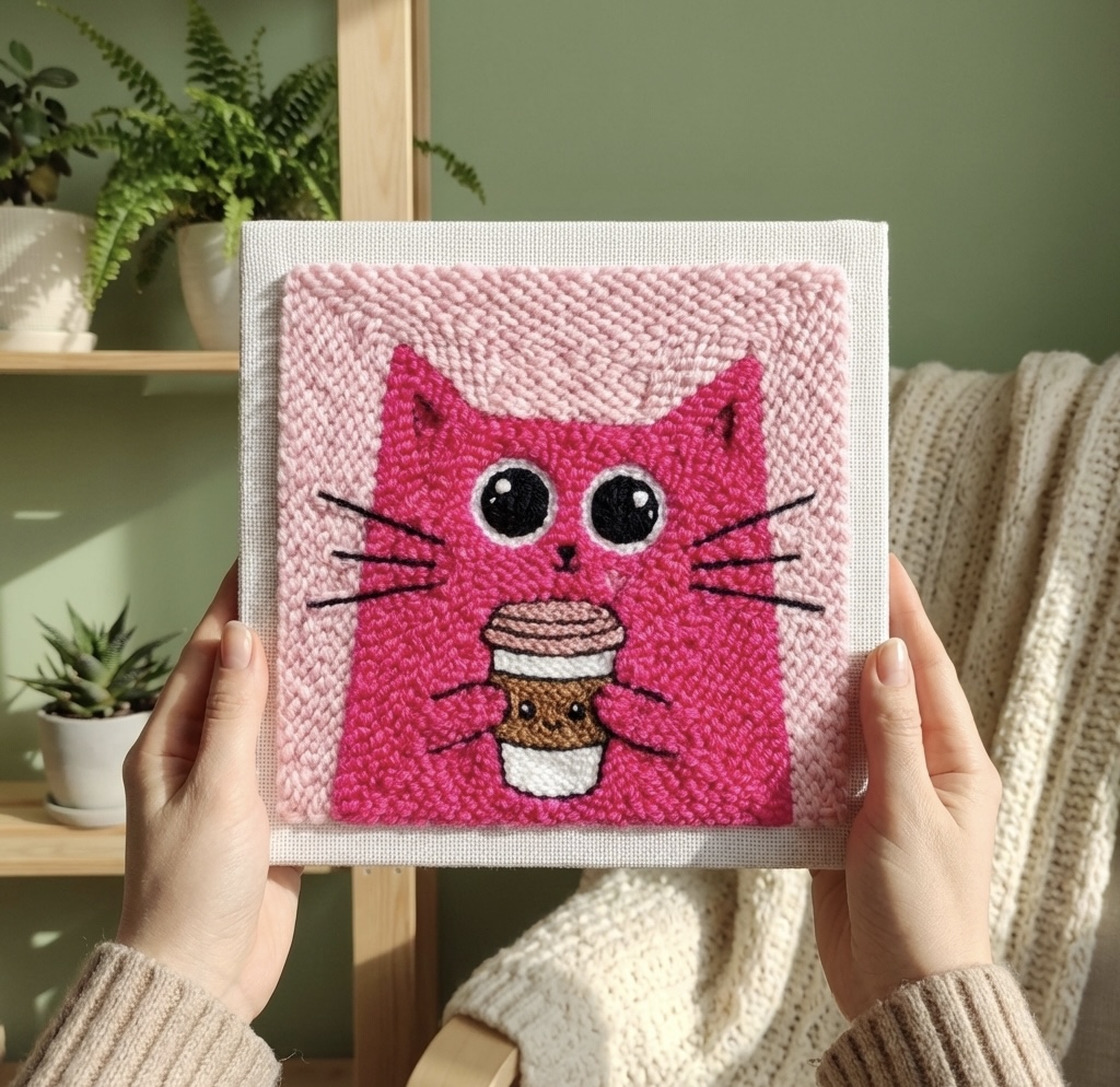 «Кіт і капучино» Набір для килимової вишивки