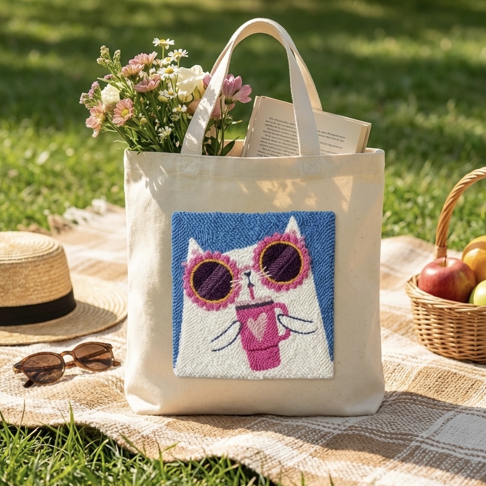 «Кіт з лимонадом» Набір для шопера в техніці килимової вишивки