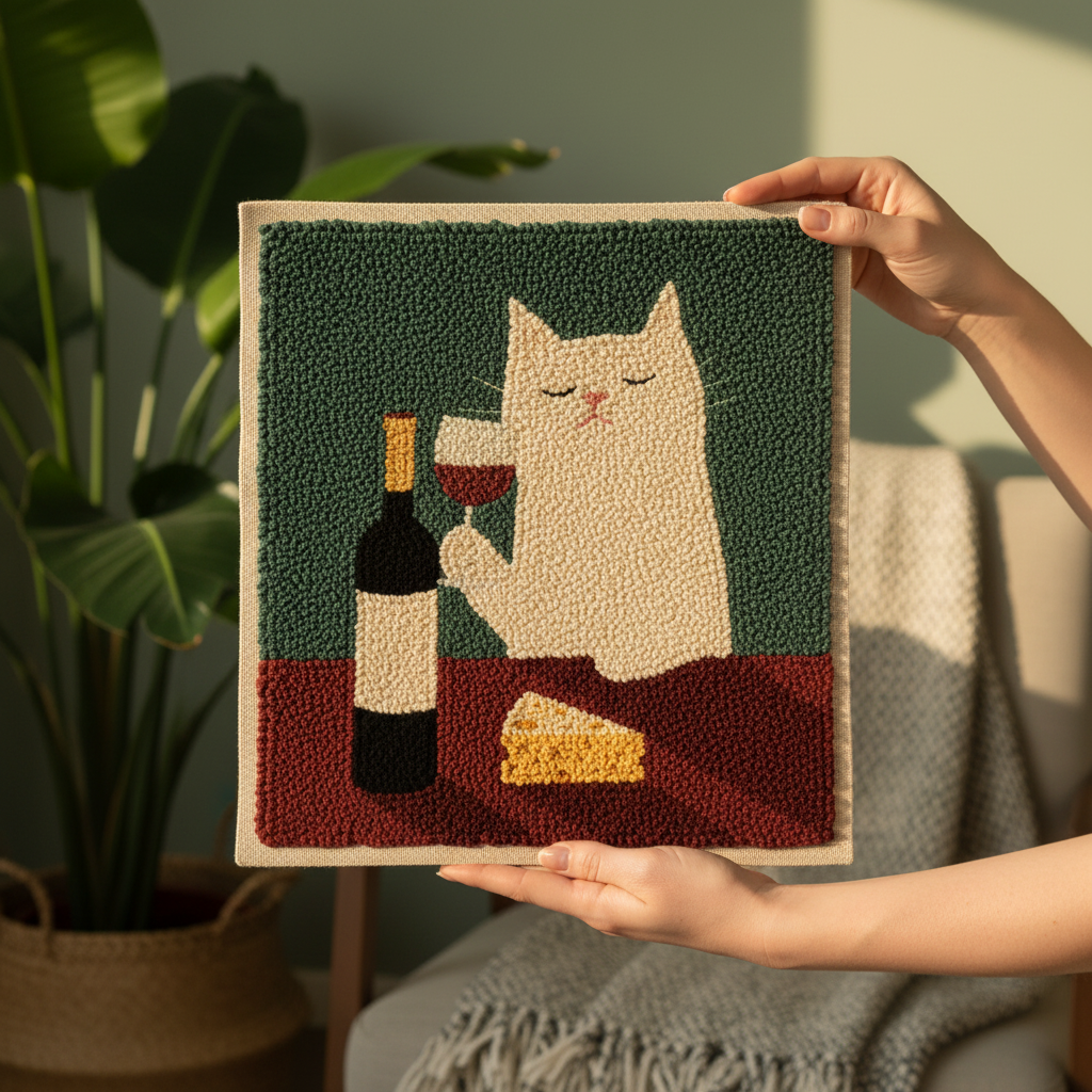 «Кіт з винцем» Набір для килимкової вишивки