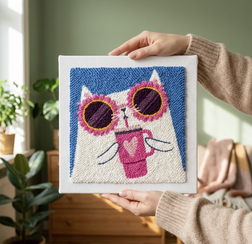 «Котик з лимонадом» Набір для килимової вишивки