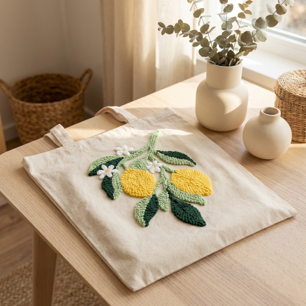 «Гілка лимонів» Набір для шопера у техніці килимової вишивки