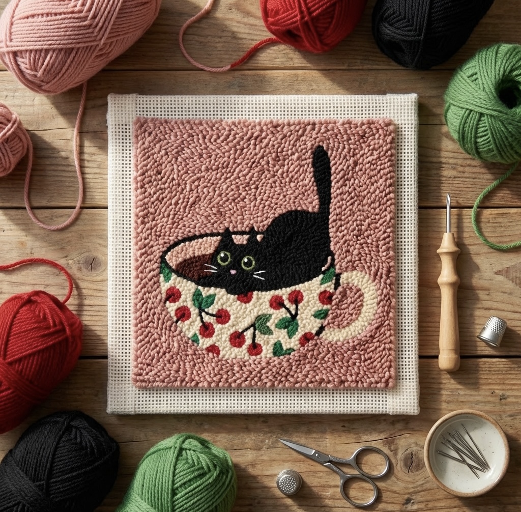 «Кіт в чашці» Набір для килимової вишивки