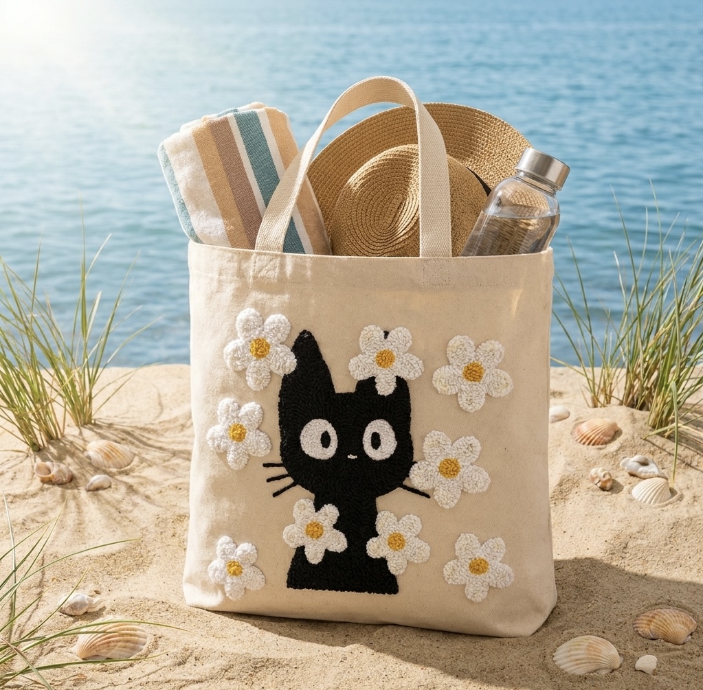 «Кіт в ромашках» Набір для шопера в техніці килимової вишивки