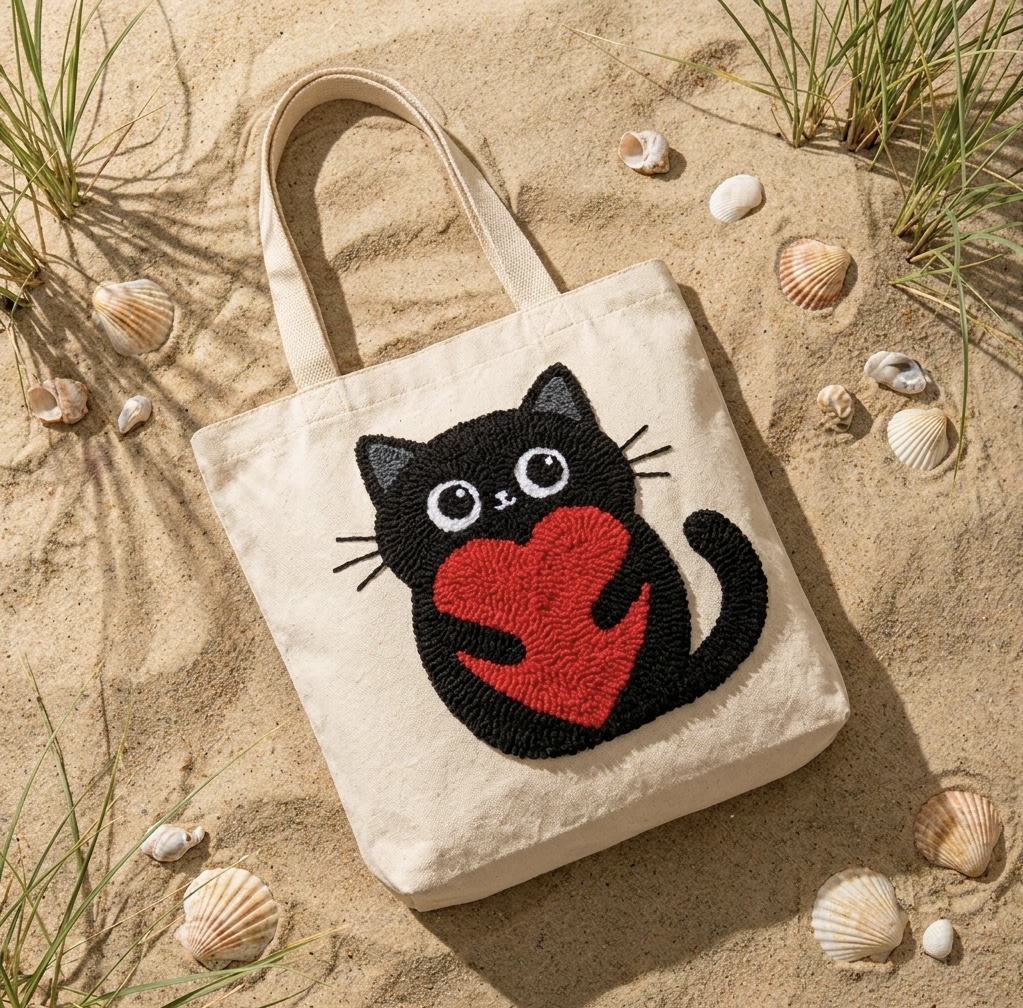 «Кіт з серденьком» Набір для шопера в техніці килимової вишивки