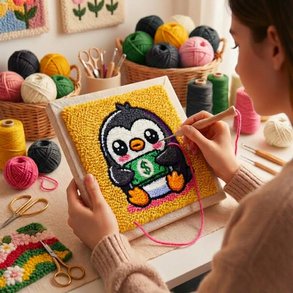 «Пінгвін Баксик» Набір для створення картини в техніці килимкова вишивка