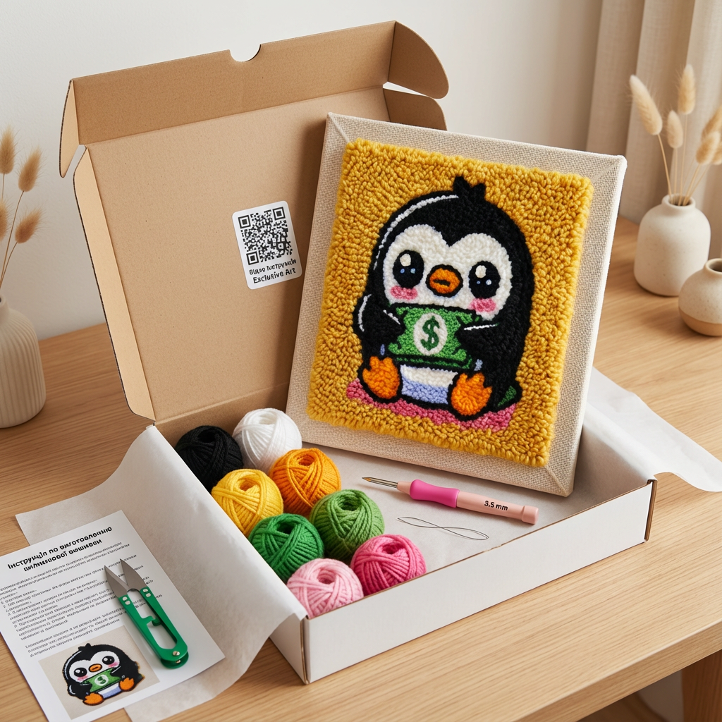 «Пінгвін Баксик» Набір для створення картини в техніці килимкова вишивка