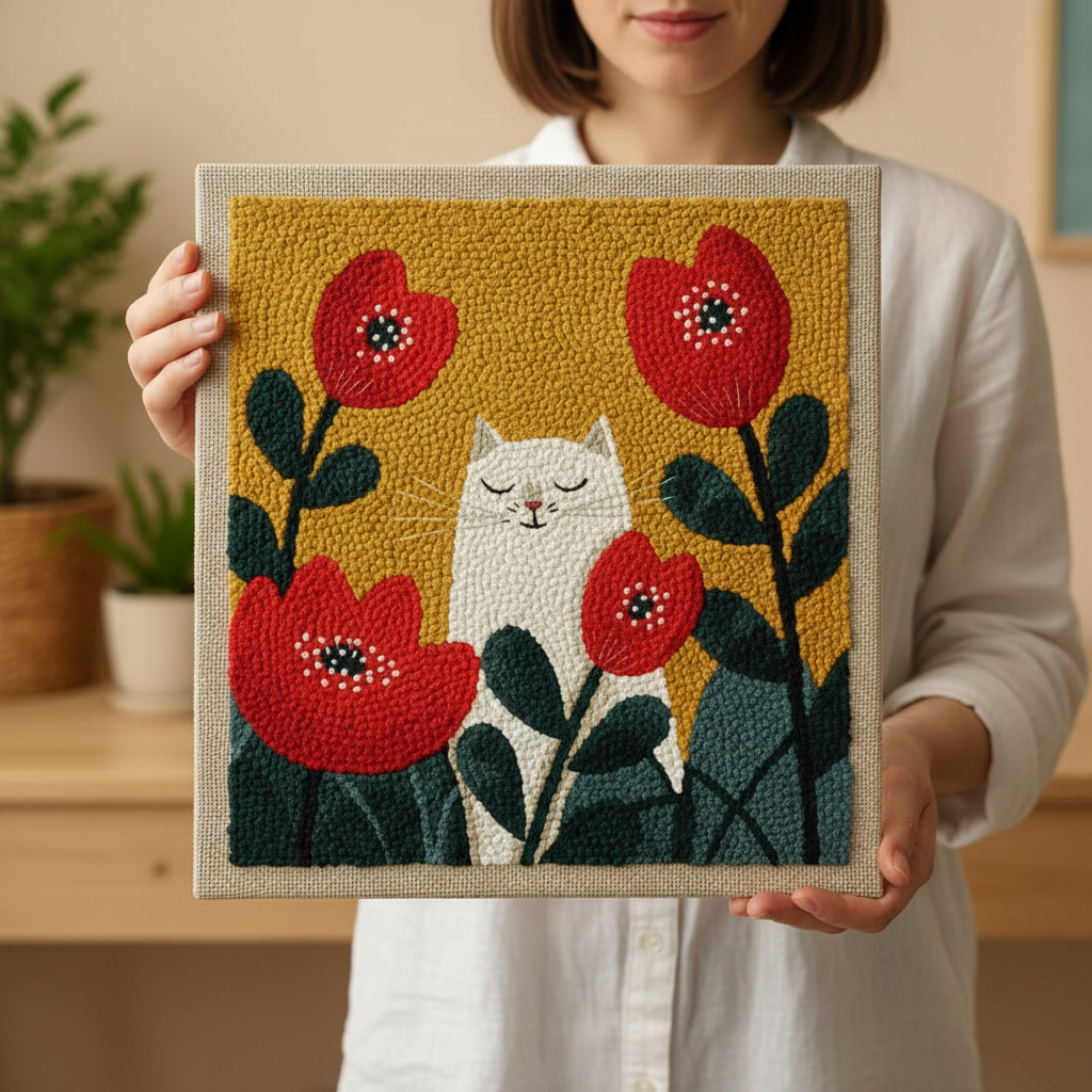 «Кіт в маках» Набір для килимкової вишивки