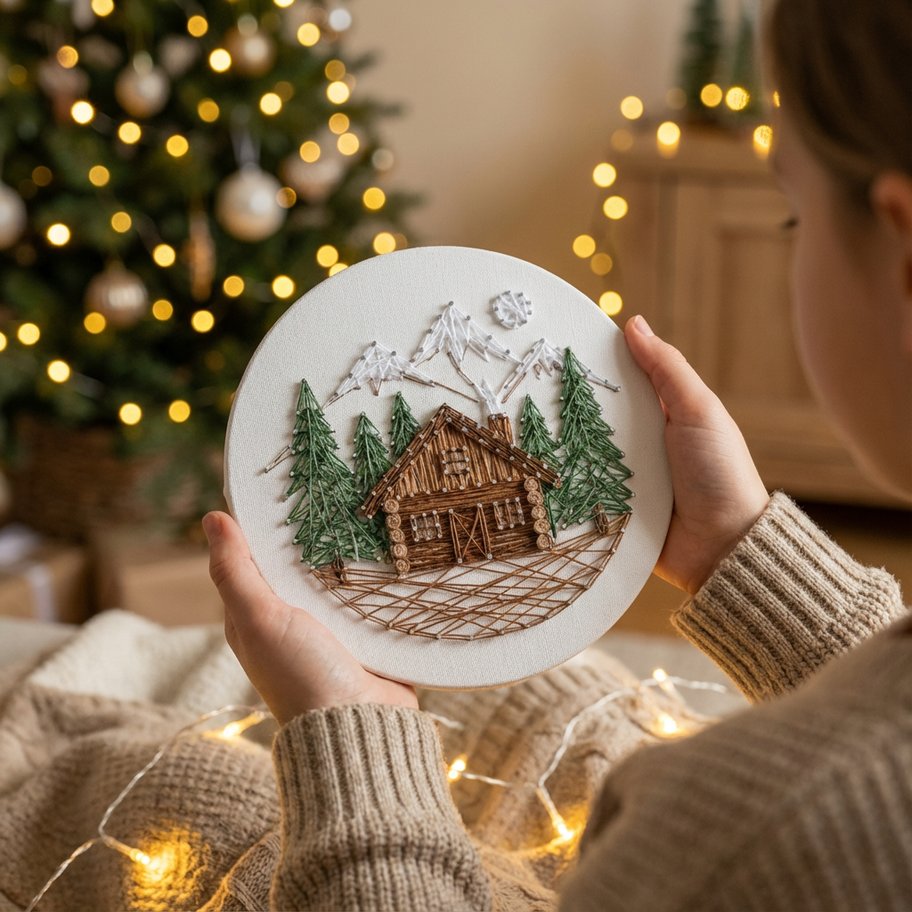 «Хатинка в горах» Набір для картини ниткою