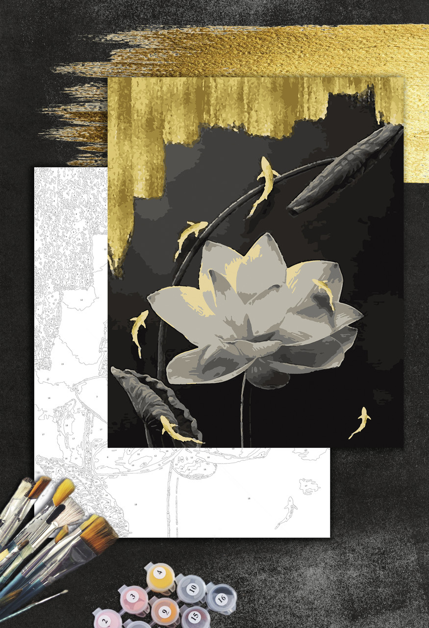 ЗОЛОТА Картина по номерам колекції "Art Millennium" на полотні із золотими фарбами "Біла квітка"