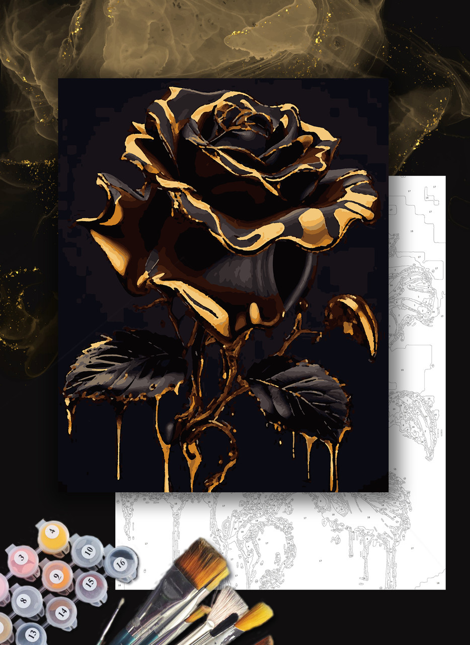 ЗОЛОТА Картина по номерам колекції "Art Millennium" на полотні із золотими акрил.фарбами "Роза Троянда"