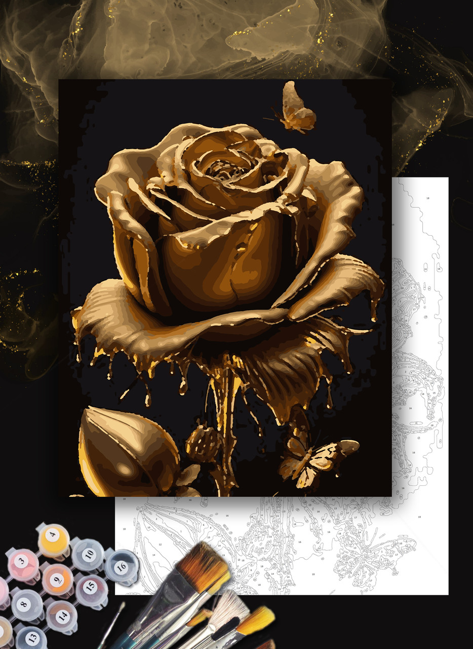 ЗОЛОТА Картина по номерам колекції "Art Millennium" на полотні із золотими акрил.фарбами "Роза Троянда"