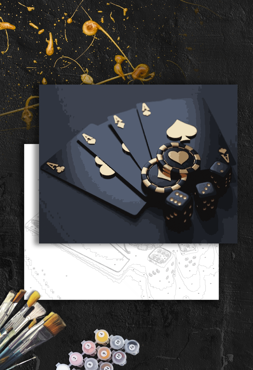 ЗОЛОТА Картина по номерам колекції "Art Millennium" на полотні із золотими акрил.фарбами "Гральні карти"