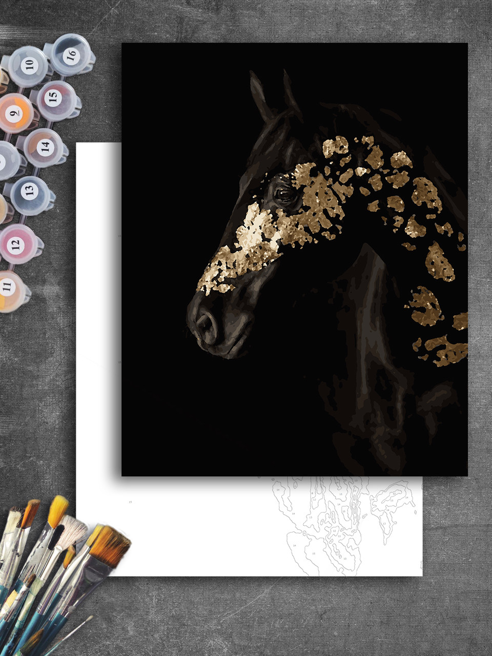 ЗОЛОТА Картина за номерами колекції "Art Millennium" Картина на полотні із золотими фарбами "Кінь"