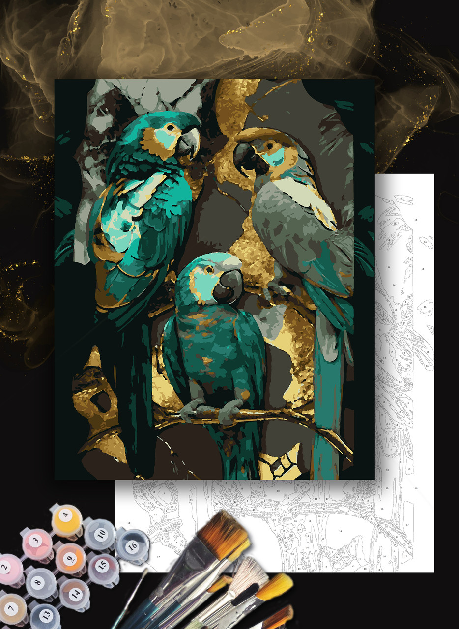 ЗОЛОТА Картина по номерам колекції "Art Millennium" на полотні із золотими фарбами "Папуги"