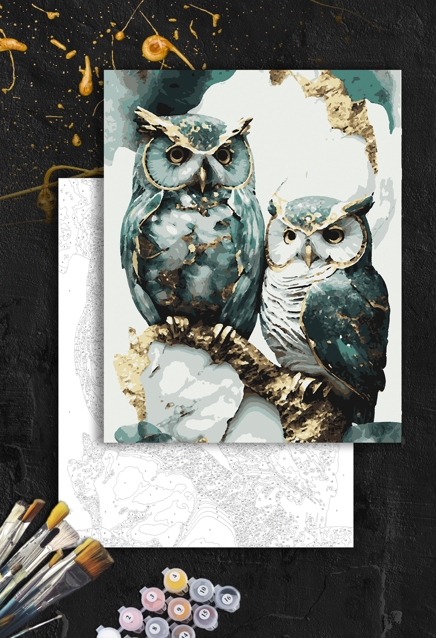 ЗОЛОТА Картина по номерам колекції "Art Millennium" на полотні із золотими акрил.фарбами "Сови"